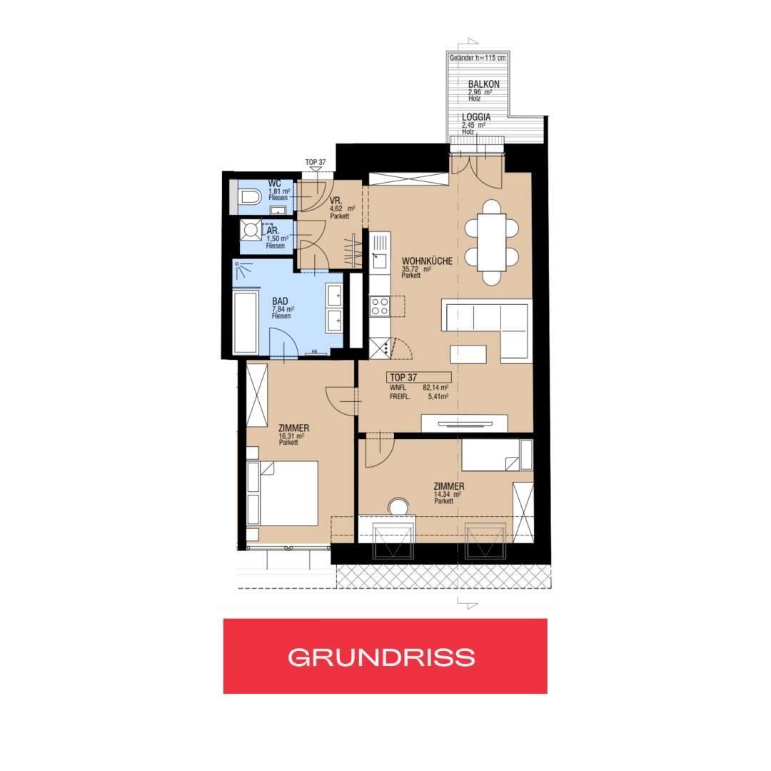 3 Zimmer DG Wohnung mit südseitiger Aussenfläche im Erstbezug - DIE SCHOKOLADENFABRIK