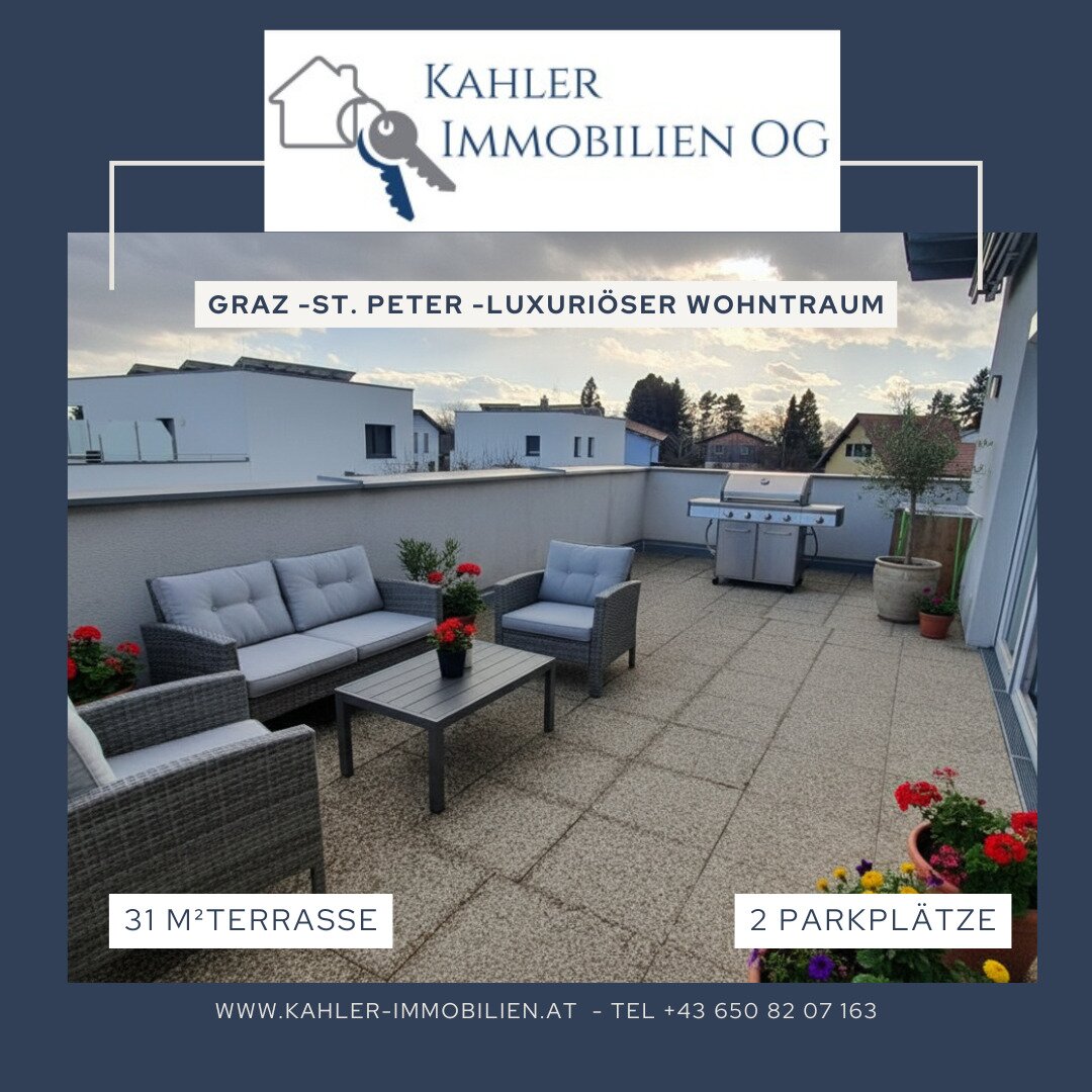 Graz - St. Peter - luxuriöser 3 Zimmer Wohntraum - 31,5m² Terrasse - 2 Parkplätze - Klimaanlage - Provisionsfrei
