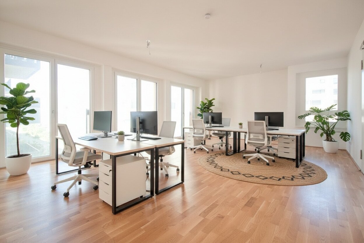 Arbeiten & Wohnen vereint – Büro & angrenzende, moderne 2-Zimmer-Wohnung mit Balkon mit separatem Zugang