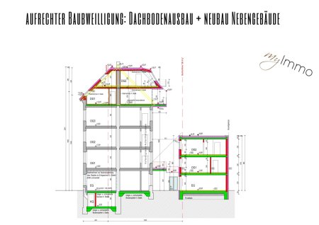 Aufrechte Baubewilligung: Dachbodenausbau + Neubau Nebengebäude