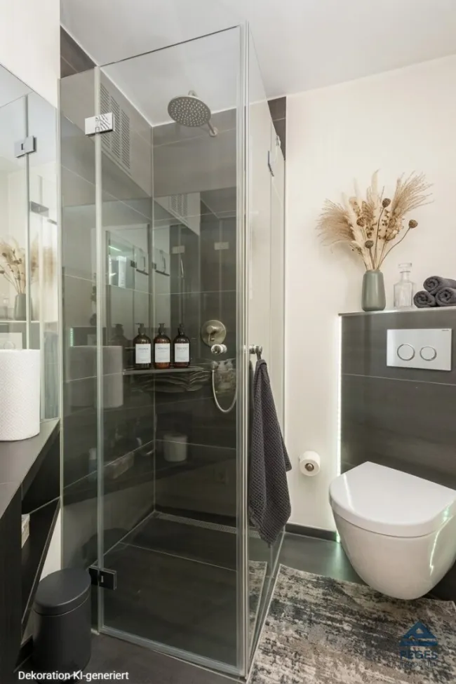 Gäste-Bad mit Dusche - Dekoration teils KI-generiert