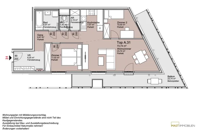 Provisionsfreie 3-Zimmer Wohnung mit 24 qm Balkon! - Bild