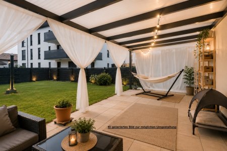 Gartenwohnung mit großer überdachter Terrasse, 35m² Hobbyraum und Tiefgaragenparkplatz!