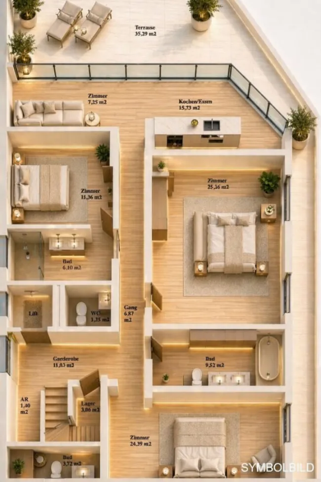 Hochklassige Penthouse-Wohnung mit 185m² + 105m² Terrassenfläche - Luxuriöses Wohnprojekt in Aldrans - Bild