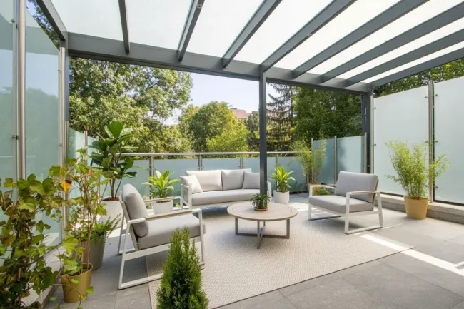 Terrasse mit Möblierungsvorschlag KI