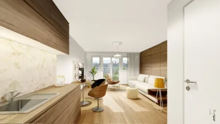 Gürtel neu interpretiert – Wohnprojekt der Extraklasse, smarte Wohnlösung – modernes, geräumiges Studio mit privater Terrasse & sensationellem Stadtblick - Bild