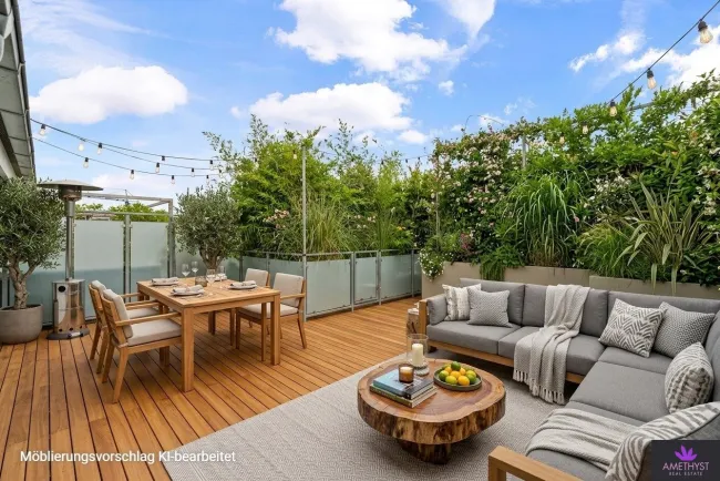 Terrasse Möblierungs- und Befpflanzungsvorschlag (Visualisierung)