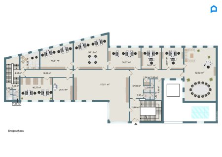 +Flexibles modernes Büro ca. 297 m² ,15-20 Räume insgesamt möglich, Teeküche, Toiletten, optionale PKW Stellplätze, optionaler Keller+