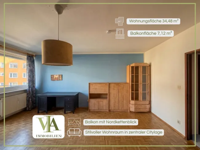 Charmante Garçonnière mit Balkon und Nordkettenblick in bester Lage von Innsbruck - Stadtteil Wilten - Titelbild