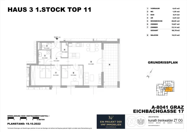 Neuwertige 3-Zi-Wohnung mit Balkon in Graz, 68m², Fußbodenheizung, Aufzug, Wohnküche! - Titelbild