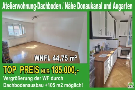 Vollrenovierte sonnige Dachgeschoßwohnung. Potential zur Erweiterung des Rohdachbodens/Nähe Donaukanal und Augarten