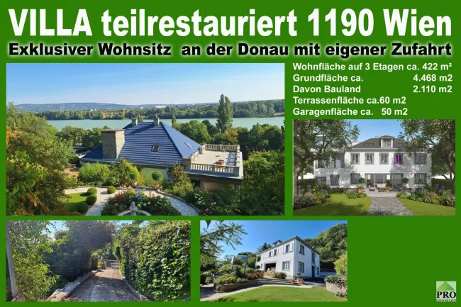 Exklusiver Wohnsitz am Fuße des Kahlenberges mit Donaublick. Teilrestauriert entkernt und komplette Ausbauplanung. - Titelbild