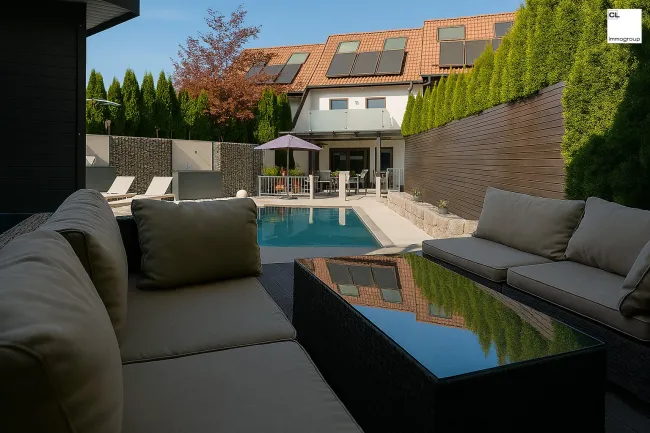 Traumhaft schöne, moderne Reihenvilla mit Pool, Garten, Terrasse und Garage - ideale Lage in Hallwang mit schönem Ausblick! - Bild