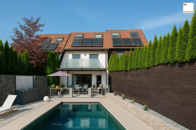 Traumhaft schöne, moderne Reihenvilla mit Pool, Garten, Terrasse und Garage - ideale Lage in Hallwang mit schönem Ausblick! - Titelbild