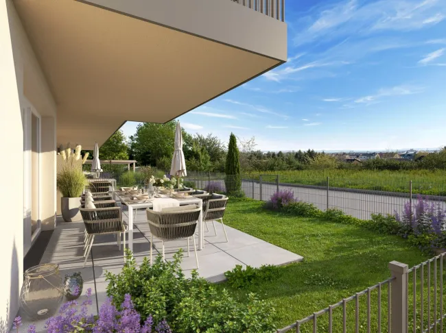 Moderne 3-Zi. Gartenwohnung in Ried i.I., Erstbezug, Terrasse - Titelbild