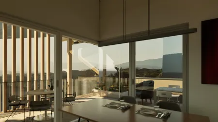 Wohnzimmer mit Blick auf Terrasse
