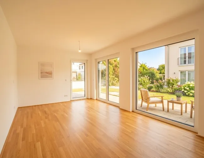 Erstbezug am Mühlwasser – 3-Zimmer-Gartenwohnung mit ca. 105 m² Freifläche und großem Eigengarten - Titelbild