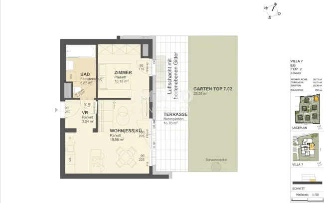 KREMSER WOHNDOMIZIL39qm Garten-Apartment, O-Terrasse, Lift, Tiefgarage,in beliebter Grünruhelage - Bild