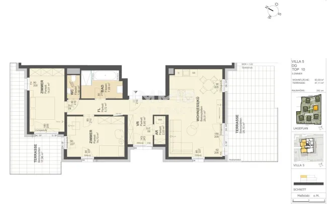 KREMSER WOHNDOMIZIL3Zi- 84qm- Dachgeschoss-Eigentum, 2TerrassenLift, Tiefgarage, in beliebter Grünruhelage - Bild