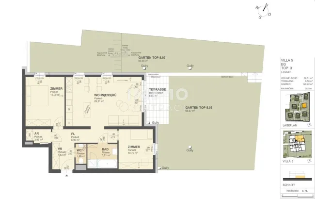 KREMSER WOHNDOMIZIL3Zi- 77qm Gartenwohnung, Lift, Tiefgarage, in beliebter Grünruhelage - Bild