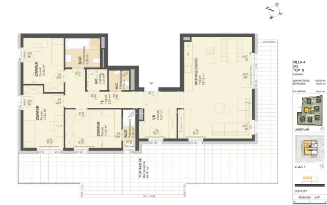 KREMSER WOHNDOMIZIL4Zi- 104qm Penthouse - Eigentum, Lift, Tiefgarage, in beliebter Grünruhelage - Bild