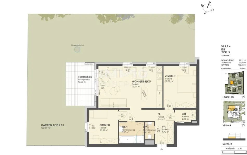 KREMSER WOHNDOMIZIL3Zi- 77qm -Gartenwohnung, Lift, Tiefgarage, in beliebter Grünruhelage - Bild