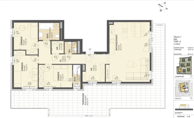 KREMSER WOHNDOMIZIL4Zi- 104qm- Penthouse-Eigentum Lift, Tiefgarage, in beliebter Grünruhelage - Bild