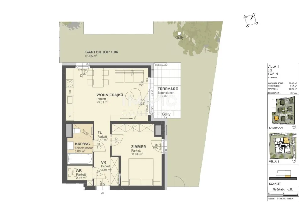 KREMSER WOHNDOMIZIL2Zi - 52qm Gartenwohnung mit 65qm Garten, Tiefgarage, in beliebter Grünruhelage - Bild