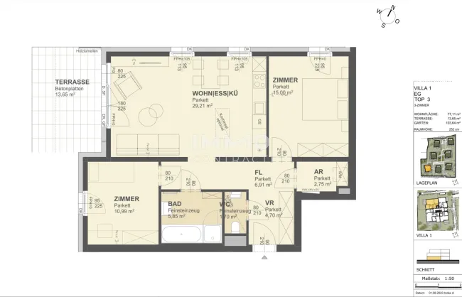 KREMSER WOHNDOMIZIL3Zi -Gartenwohnung 77qm mit 104qm Garten, Tiefgarage in Grünruhelage - Bild