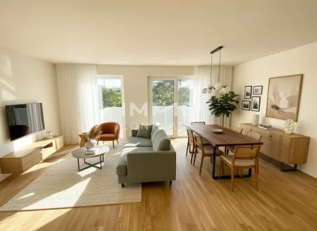 Wohnzimmer KI möbliert