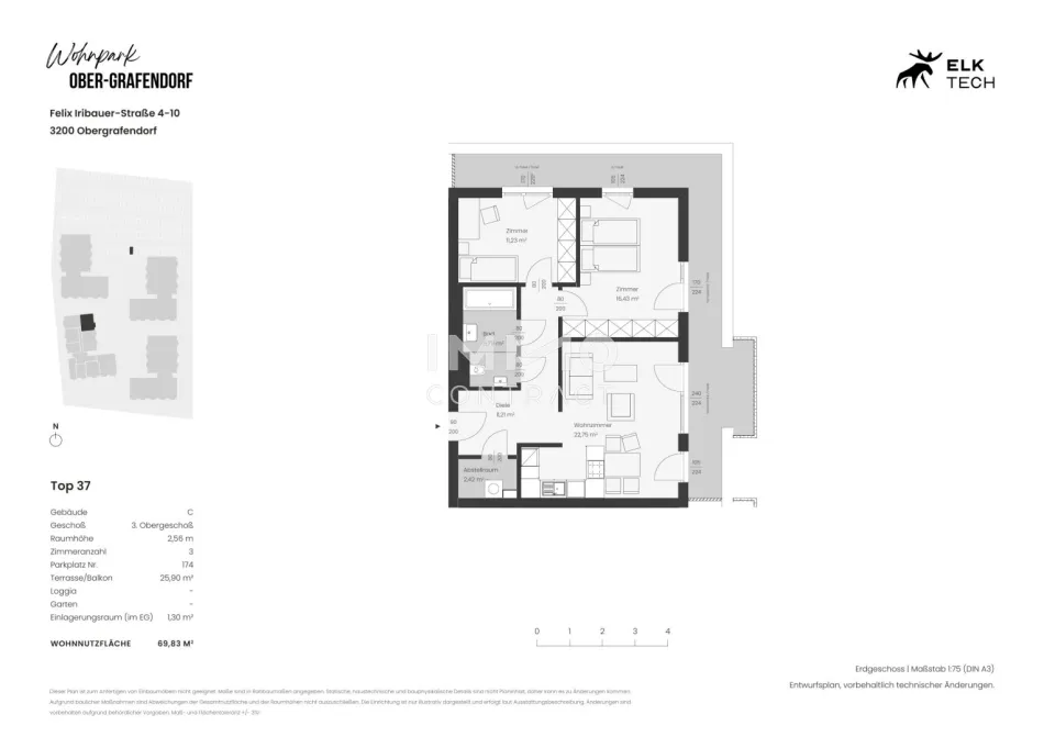 3-Zimmer Whg. mit ca. 26m² Außenbereich im 3. Stock, Neubau und Provisionsfrei!! - Bild