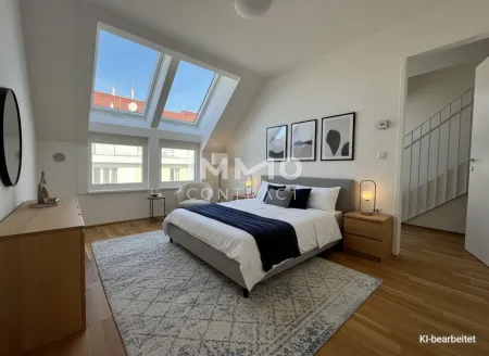 BEIM DONAUUFER: Lichtdurchflutete, klimatisierte Dachgeschoßwohnung mit Dachterrassen über den Dächern von Wien