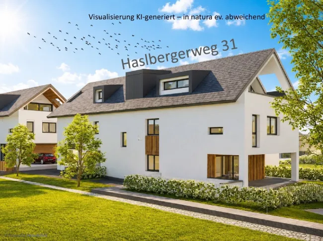 KAUF SALZBURG-STADT: NEUBAU Anfang Moosstraße - HASLBERGERWEG 31: 170 m² 5-Zimmer-Garten-Maisonette-Wohnung - mit 186 m² Eigengarten - 44 m² Süd-West-Terrassen - EG u. UG - Top W 1 - Bild