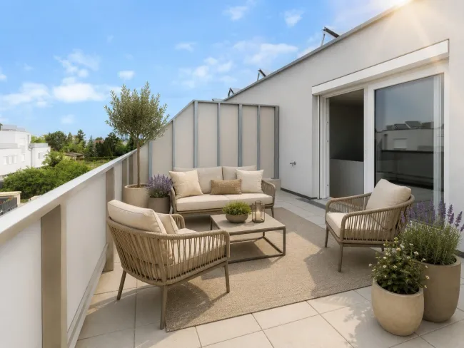 Niedrigenergie-Reihenhaus (Ziegelmassivbau) mit 4,5 Zimmern, Eigengarten, Dachterrasse, Keller u. Garagenplatz, provisionsfrei! - Titelbild