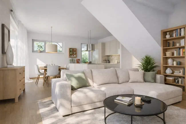 Doppelhaushälfte | 123 m² Wohnfläche & bis zu 3 Meter Raumhöhe | Garten, 2 Parkplätzen | Ziegelmassivbauweise - Bild