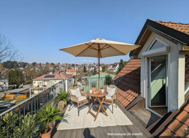 Dachterrasse mit Einrichtungsbeispiel (mit KI erstellt)