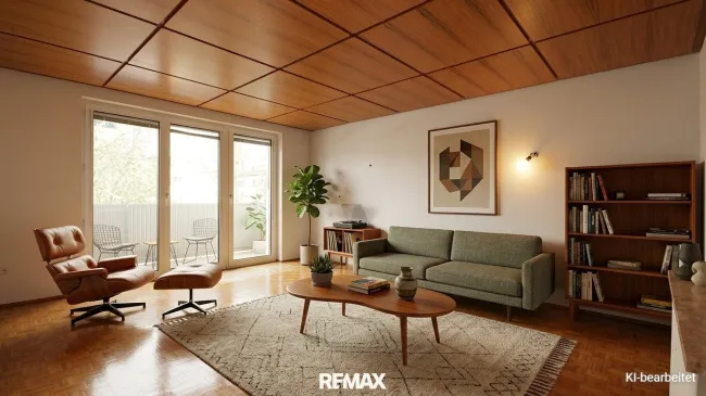 Wohnzimmer mit Ausgang zum Westbalkon (Einrichtungsbeispiel)