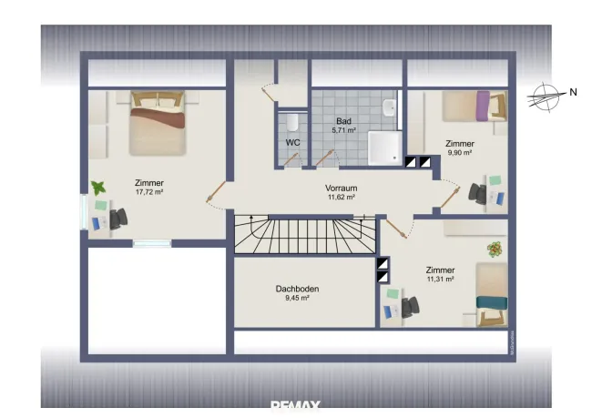 Schematischer Plan nicht ausgebautes Dachgeschoß