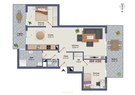 Ruhige 3-Zimmer-Wohnung mit 2 Balkonen und Tiefgaragenparkplatz