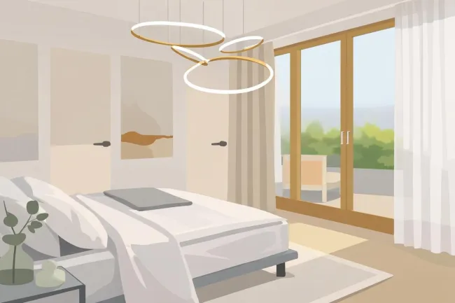 Modernes Schlafzimmer mit Balkonblick