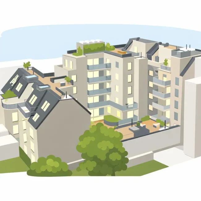 Modern urban apartment complex with terraces