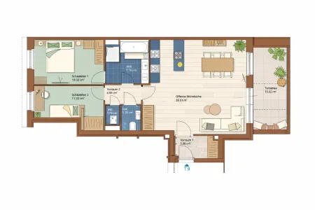 Redesigned two-bedroom apartment floor plan