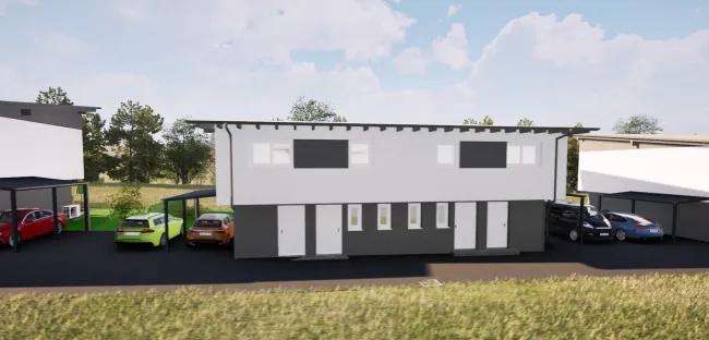 Rückseite mit Carport und Stellplatz