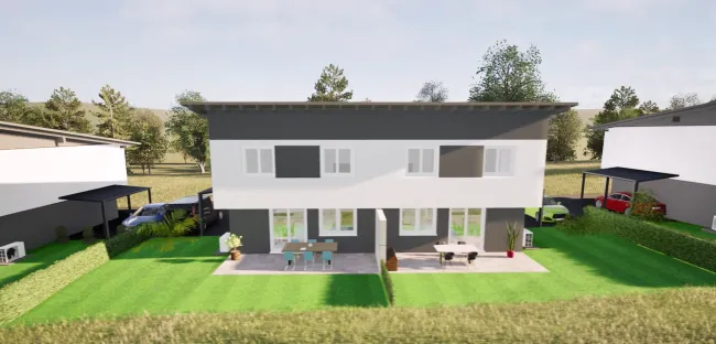 Vorderseite mit Terrasse und Garten