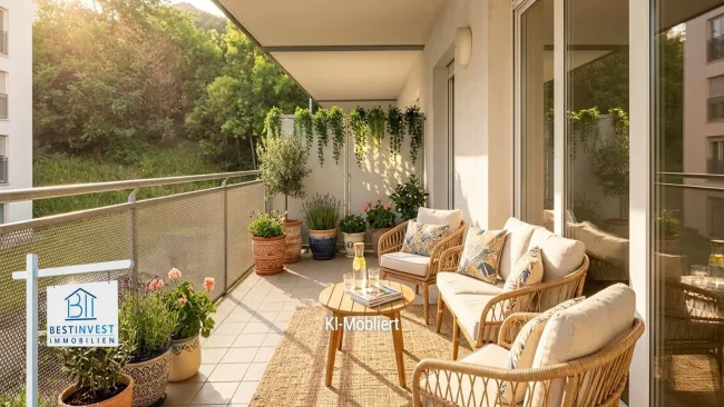 Große Terrasse, 2-Zimmer-Wohnung mit Garage - Bild