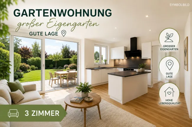 Traumhafte Gartenwohnung - 3 Zimmer - Eckwohnung - 241m2 Garten - Titelbild