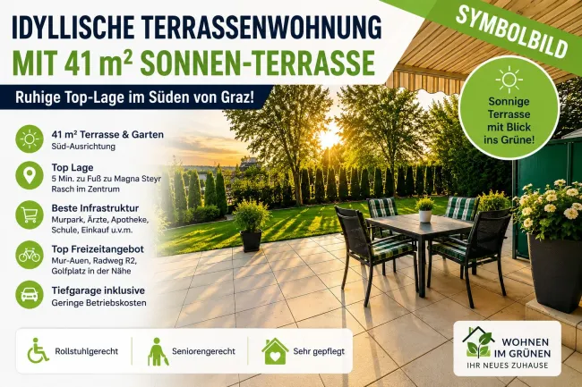 Traumhafte Gartenwohnung mit Sonnen-Terrasse – Ruhige Top-Lage nahe Magna Steyr | Tiefgarage | TOP Preis - Titelbild