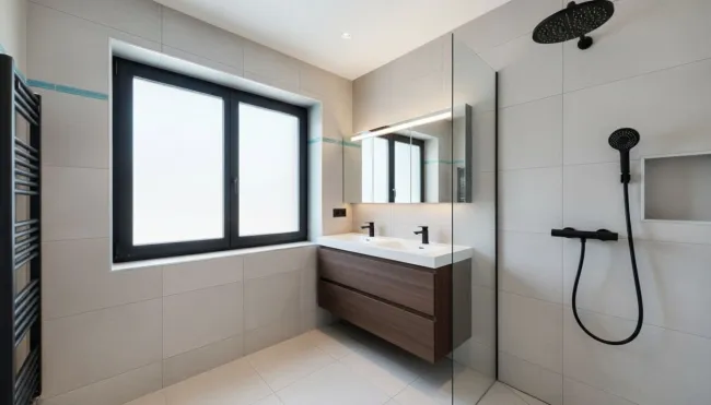 En Suite Bad zu Zimmer 3 mit KI Einrichtungsvorschlag