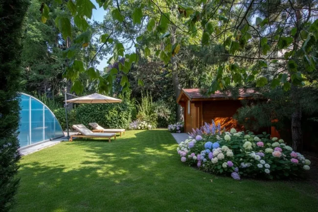 Garten mit Einrichtungsvorschlag KI