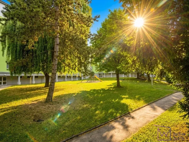 Großzügige Grünflächen innerhalb der Wohnanlage